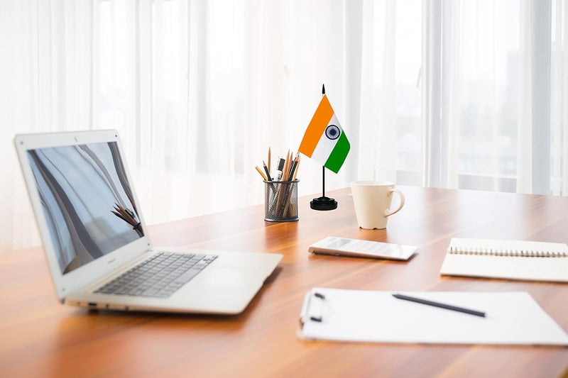 tibijoy India Indian Deluxe Desk Flag Set Small Mini Miniature India Indian Table Desktop Flags With Solid Pole, Black Base and Spear Top(2 Pack) - Image 4